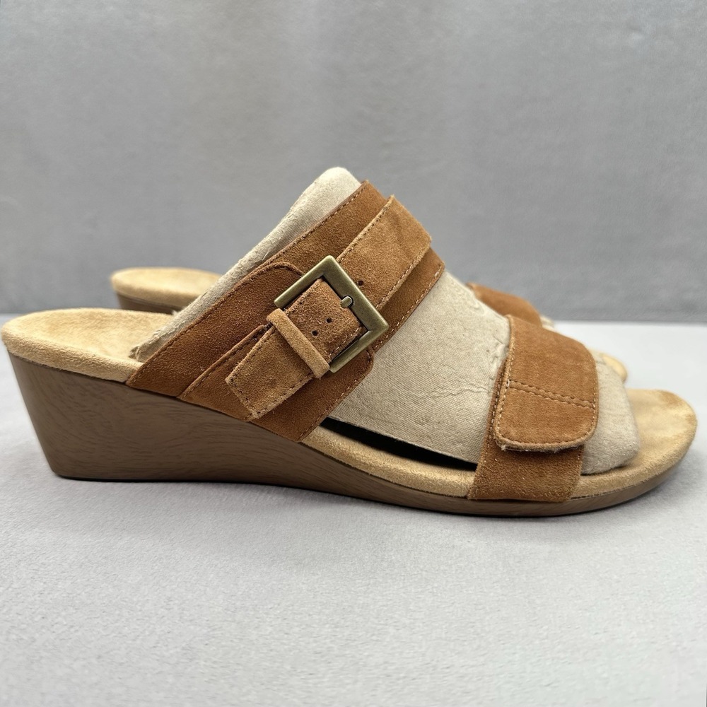 Vionic Natoma Womens Size 9 Wedge Sandals Brown Leather Adjustable Buckle Straps